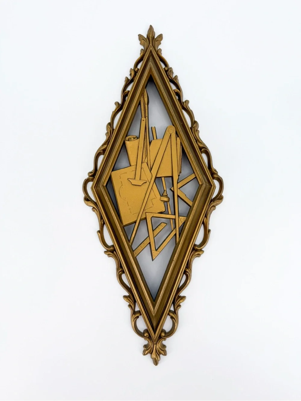 Vintage 60s/70s Syroco Gold Wall Plaques MCM Art & Architecture Diamond Pair